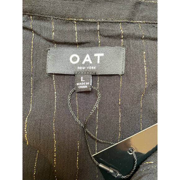 OAT Black Metallic Gold Striped Long Sleeve Collared Button‎ Up Shirt Size L NWT - Picture 5 of 9